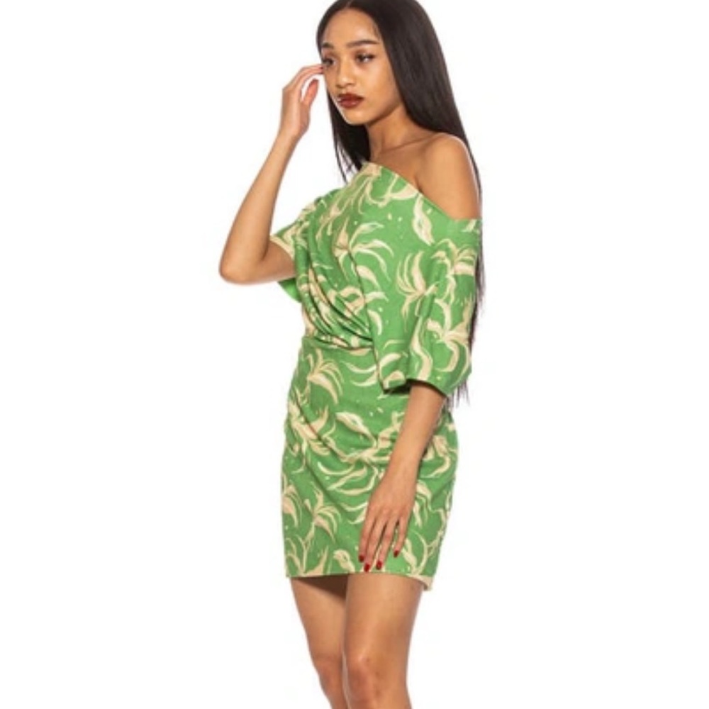 Alexia Admor Suri Draped One-Shoulder Minidress size small NWT green abstract - Picture 2 of 9